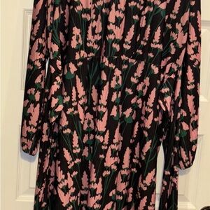 ELOQUII Navy Blue Textured Dress With Pink Floral Print 14/16 Midi Tie On Back